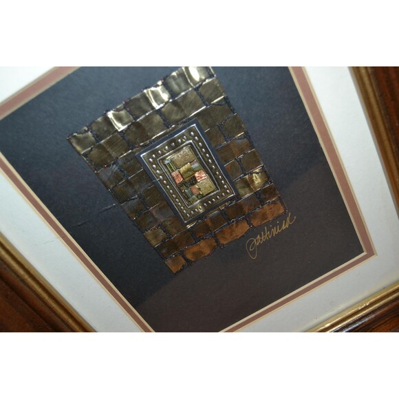 Modernism Mixed Media Mod Gold Art Framed - Picture 4 of 5